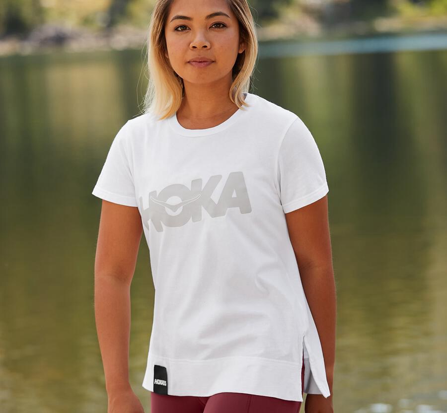 Hoka Australia One One Brand - Womens Tee White - JKCOV-6310